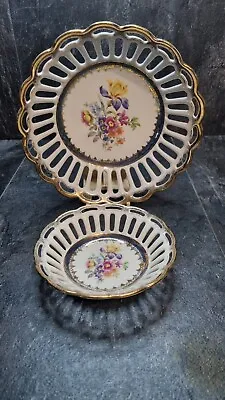 Buy Vintage PM Dresden Porcelain China Ribbon Dish X2 8.5  And Small Dish 5 1/4  • 12£