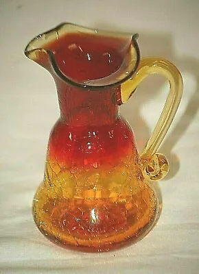 Buy Amberina Red & Gold Crackle Art Glass Mini Pitcher Vase Ruffled Rim Vintage • 16.06£