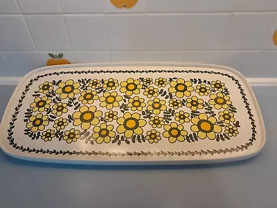 Buy Vintage Flower Power Taunton Vale Daisy Yellow Large Tray 1970  • 20£