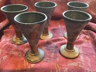 Buy Vintage Edinbane Pottery Skye Scotland Five Goblets • 130£