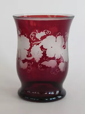 Buy Antique Bohemian Ruby Red Flashed To Clear Grapevine Tumbler • 14.59£