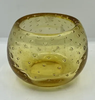 Buy Vintage Whitefriars Art Glass Bowl/Posy Vase-Small-Control Bubble-Golden Amber • 12£