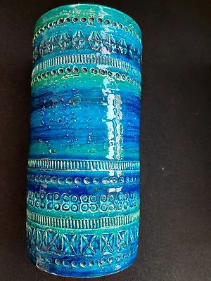 Buy BITOSSI ALDO LONDI  Cylinder Vase In Rimini Dark Blue Glaze, 21cm. Vintage. • 99£