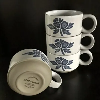Buy Vintage Midwinter Stoneware Blue Floral Wedgewood Cups Flat Stacking Set Of 4 • 37.95£