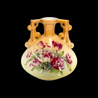 Buy Antique Vienna Austria Crown Hand Painted Peonies Porcelain Double Handled Vase • 30.17£
