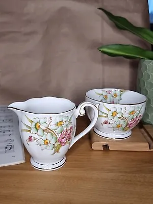 Buy Queen Anne Fine Bone China Sugar Bowl And Milk Jug Hand Painted Gold Rim Floral • 12.99£
