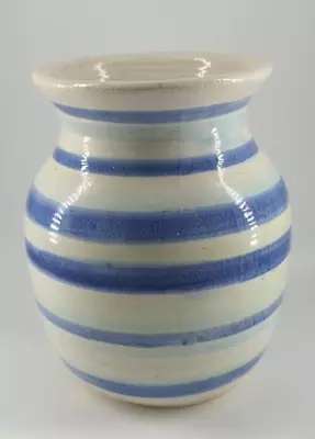 Buy Studio Art Pottery Blue & White Striped VASE Handmade 7.5  Tall Signed 1999 • 27.81£
