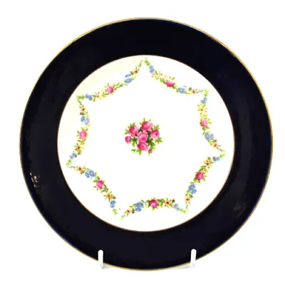 Buy George Jones Crescent China Round Plate 9  Floral Swags Wide Cobalt Border • 15£