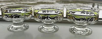 Buy Vintage MCM Green Gold Swirl Footed Pedestal Sherbet Dessert Glass Set Of 3 • 9.48£