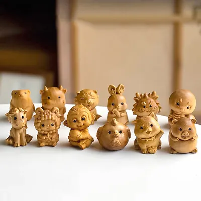 Buy Wood Carving Chinese 12 Zodiac Animal Statue Ornaments Pendant For Keychain • 3.89£