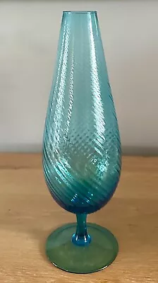 Buy Empoli Italian Blue Optic Swirl Vase Teardrop Footed Pedestal Vintage MCM • 0.99£