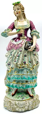Buy Large Dresden Porcelain Lady Figurine Detailed Dress Hand Painted With Flowers + • 170.76£