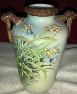 Buy Art Nouveau A Stunning Porcelain Vase Relief Lilac And Yellow Flora & Fauna • 35£