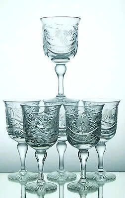Buy Set Of Six Gorgeous Heavy Lead Crystal Fuchsia Cut Wine Glasses - 16.5cm, 220ml • 50£