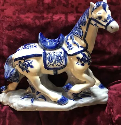 Buy Chinoiserie Chinese Porcelain 10 Inch Tall Horse Figurine Blue & White Mint • 36.90£