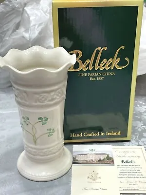 Buy NEW Belleek TARA 6  Scalloped GREEN SHAMROCK Irish Porcelain VASE - NEW IN BOX • 23.98£