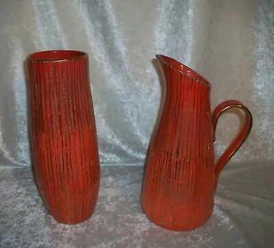 Buy Vintage Bitossi Aldo Londi Orange Gold Seta Sgraffito Pottery Pitcher Vase Italy • 94.04£