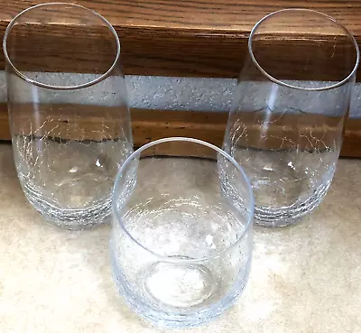 Buy Pier 1 Angled Rim Crackle Clear Wine Glass & 2 Water Tumbler Glasses Angled Rim • 21.10£