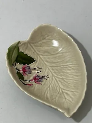 Buy Crown Devon Fuschia Leaf Shaped Trinket Dish Ring Plate White Pink Floral #LH • 2.99£
