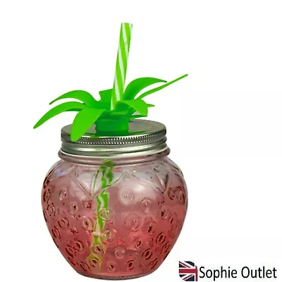 Buy Strawberry Mason Jar & Reusable Straw Drinking Cocktail Hen Party Cups Glasses  • 18.36£