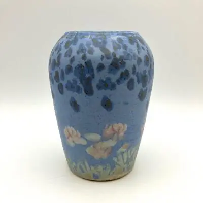 Buy Conwy Pottery Carol Wynne Morris 6” Vase Blue Waterlilies Water Floral • 16.95£