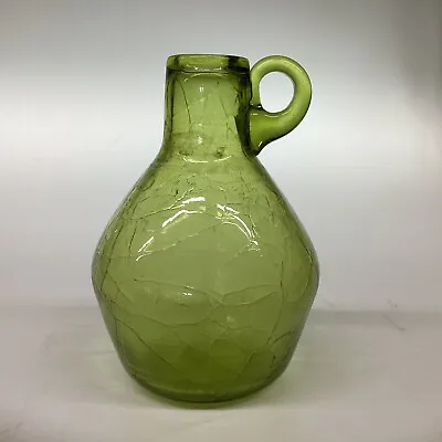 Buy Antique Crackle Glass Moonshine Jug Small Water Flask Green Ring Handle Jug • 15£