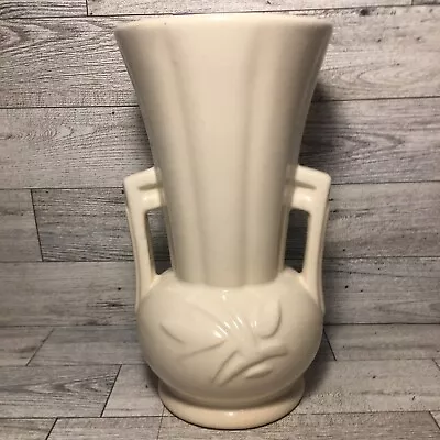 Buy Vintage McCoy 1940’s Art Pottery Vase With Handles Ivory/Cream Floral MCM • 38.42£