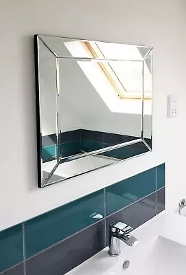 Buy Large Wall Mirror Silver Art Deco Bevelled Bathroom 2Ft2 X 1Ft10 66 X 56cm • 53.29£