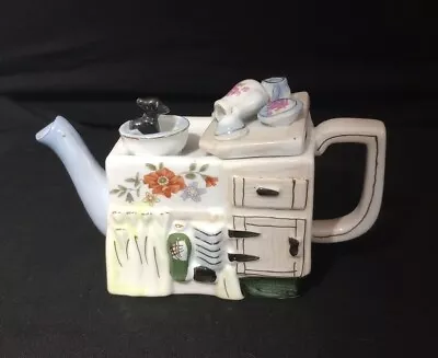 Buy Vintage Hand Painted Mini Teapot Representing Old Fashioned Sink W/Dishes EUC • 19.18£