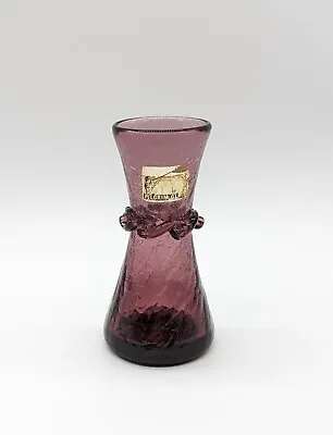 Buy Vintage Pilgrim Crackle Glass Vase Amethyst With Applied Glass Ribbon 1960s MCM • 31.80£