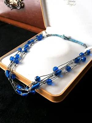 Buy Lagenlook Boho Chic Danish Devs Salva Molded Blue Glass Multi-strand Necklace • 8£