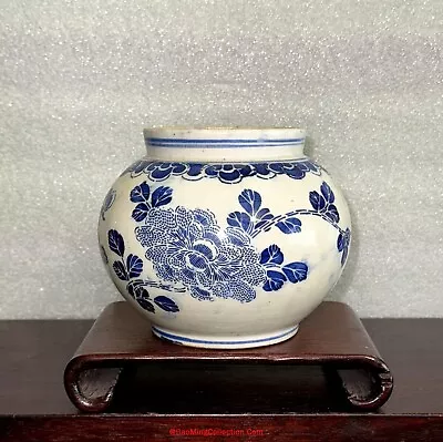 Buy Rare And Usual OLD Korean Stencil Blue And White Porcelain PEONY Ginger Jar • 120.37£