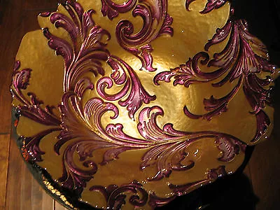 Buy Arda Glassware 'Vanessa' Shallow Bowl, Antique Gold & Purple, Turkish Glass • 55.91£