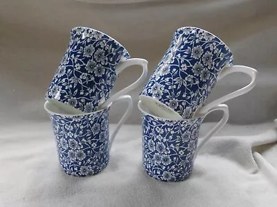 Buy QUEENS VICTORIAN CALICO MUGS CUPS SET Of 4 ~ BLUE & WHITE FLORAL PATTERN ~ VGC • 26.99£