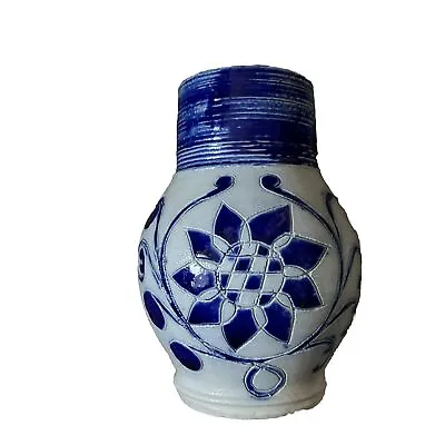 Buy Colonial Williamsburg Restoration Pitcher Pottery Salt Glaze Cobalt Blue Design • 24£