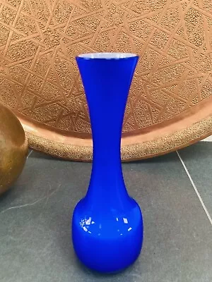 Buy Vintage Cased Blue Glass Stem Vase Scandinavian Empoly Style 60’s • 15£