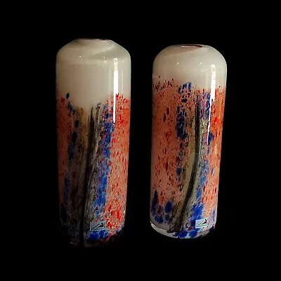 Buy Beranek Atelier Art Glass Bohemian Czech Splatter Vases Set Of 2 Signed • 120.25£