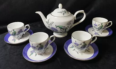 Buy Retired Teavana Peacock Teapot Teacup Tea Set Fine Porcelain 4 Cups Saucers 6 Oz • 114.33£
