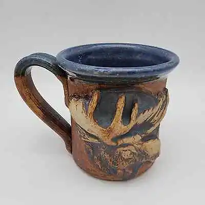 Buy Debra Dudley Maine Moose Mug Embossed Rustic Blue Brown Cold Mountain Pottery • 24.65£