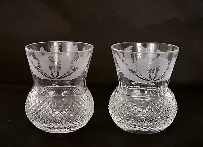 Buy 2 Scotland Edinburgh Crystal Whiskey Shot Tumbler Cut Glass Cup Etched Thistle • 141.75£