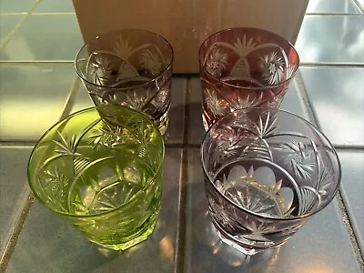 Buy Set 4 Vintage Bohemian Czech Cut To Clear Crystal Tumblers Glasses Pinwheel • 47.65£