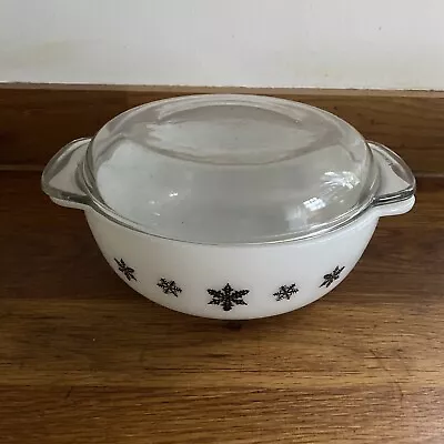Buy Vintage Pyrex Gaiety Black Snowflake Casserole Dish With Lid 1950's • 14£