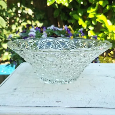 Buy Vintage Fruit/Salad Bowl Clear Cut Glass Flared. Decorative Geometric Design • 15.99£