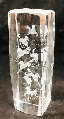 Buy 3d Effect Laser Etched Crystal Horses Column Shaped Paperweight 14.5cm • 9.29£
