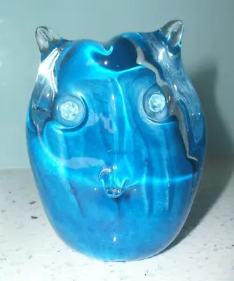 Buy Mtarfa Glass Paperweight Blue Glass Owl Good Condition Signed 8cm • 19.99£