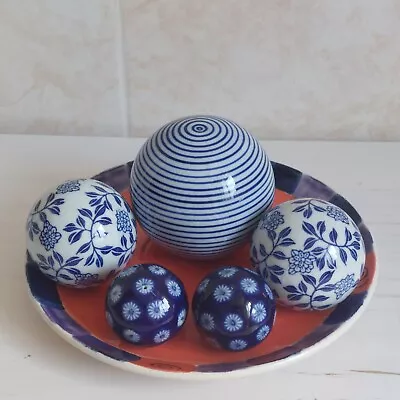 Buy Carpet Balls X5 Blue White Ceramic Bowls Decorative Chinoiserie Three Sizes • 20£