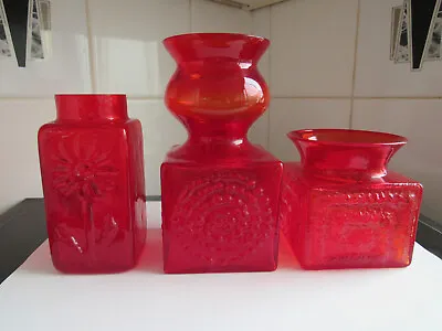 Buy Rare  Vintage 1968 Dartington Flame Red Vases X 3 .. Ft 58 / Ft59 / Ft62 . • 120£