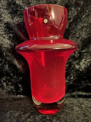 Buy Vintage Ruby Red Cased Art Glass Vase Tarnowiec Glassworks Poland Heavy MCM • 42£