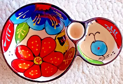 Buy DEL RIO SALADO Hand Painted Ceramic Compartment Bowl For Olive Oil, Dips, Salsa • 12£