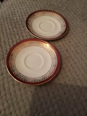 Buy 2 Royal Grafton Tea Cup Saucers Fine Bone China ‘Majestic’ Red And Gold • 6£